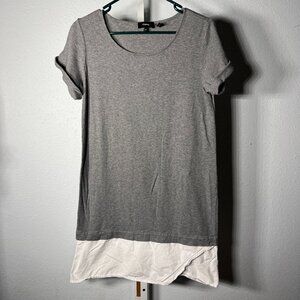 Theory Grey & White Faux Layers 100% Cotton Women's Top SZ Med